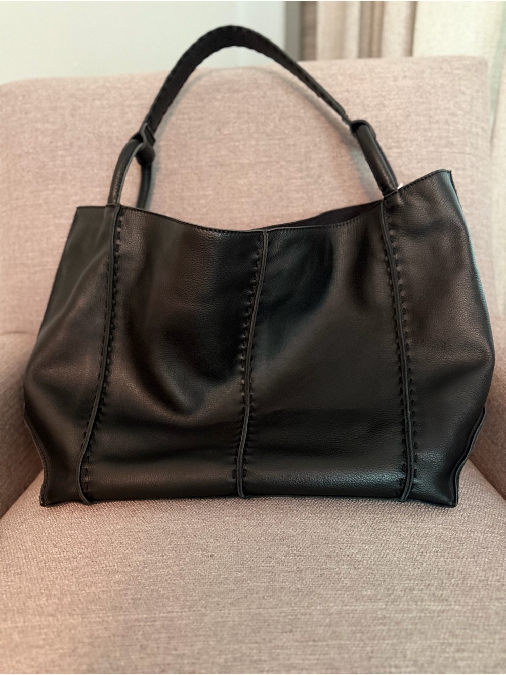 Black Leather Tote Handbag